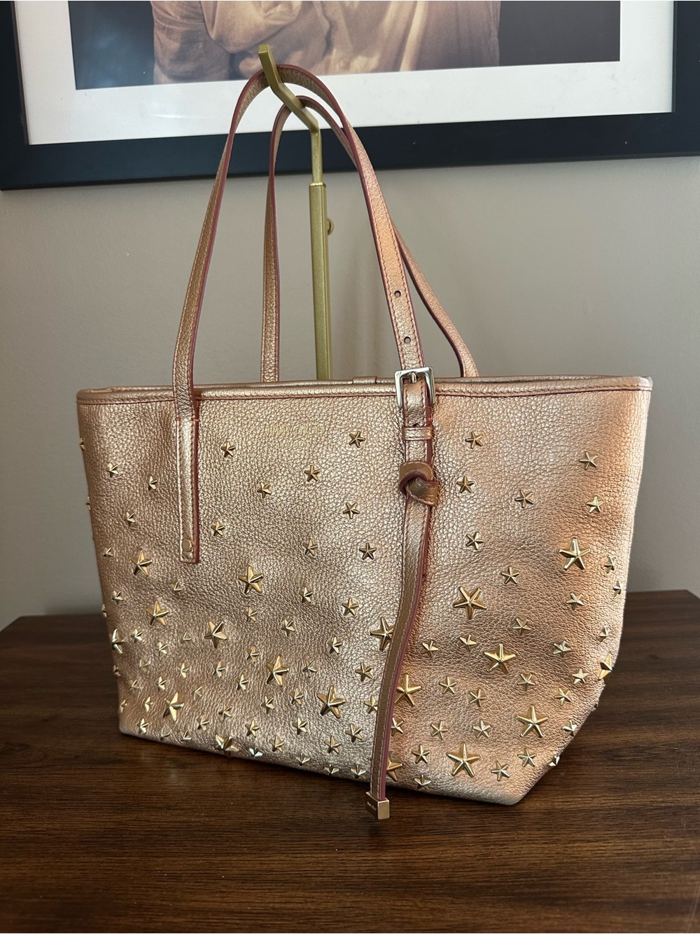 Jimmy Choo Sasha Rose Gold Metallic Star Studded Tote